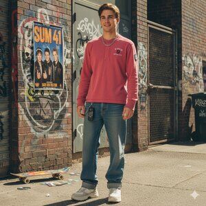 Vtg Abercrombie & Fitch Henley Muscle Sweater XXL Mens Red Logo Patch Y2K FLAW